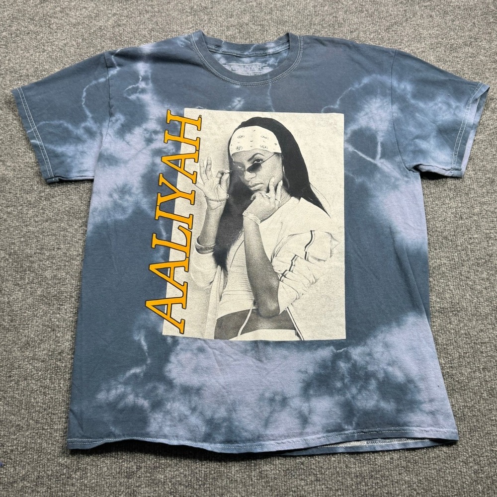 Aaliyah Graphic T Shirt‎ Womens Medium Blue Tie Dye Music Rap Tee Hip Hop